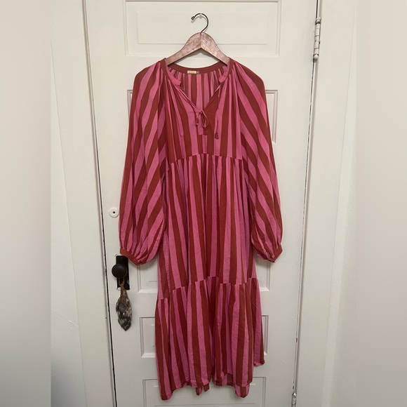 *SOLD* MATTA Jaya Riviera Dress, Barbie pink + brick red stripes - Picture 3 of 7